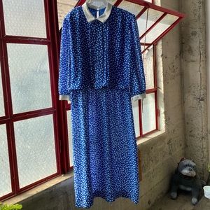80s Liz Roberts Secretary royal blue & white dress